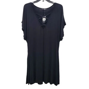 Boohoo Plus Woman's‎ Gothic Black Cage Neck Flutter Sleeve Dress NWT US Size 14